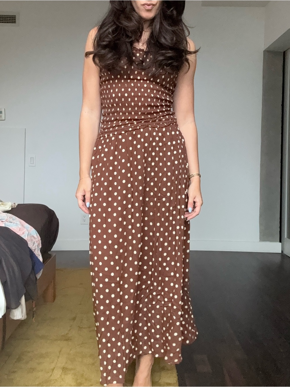 Brown Polka Dot Sleeveless Maxi Dress Size S/M